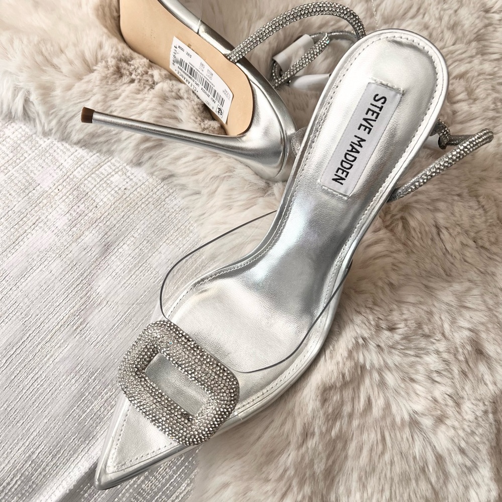 NWOB $119 Steve Madden – Vienna Clear Vinyl Rhinestone Stiletto Dress Pumps 10M - Picture 3 of 3